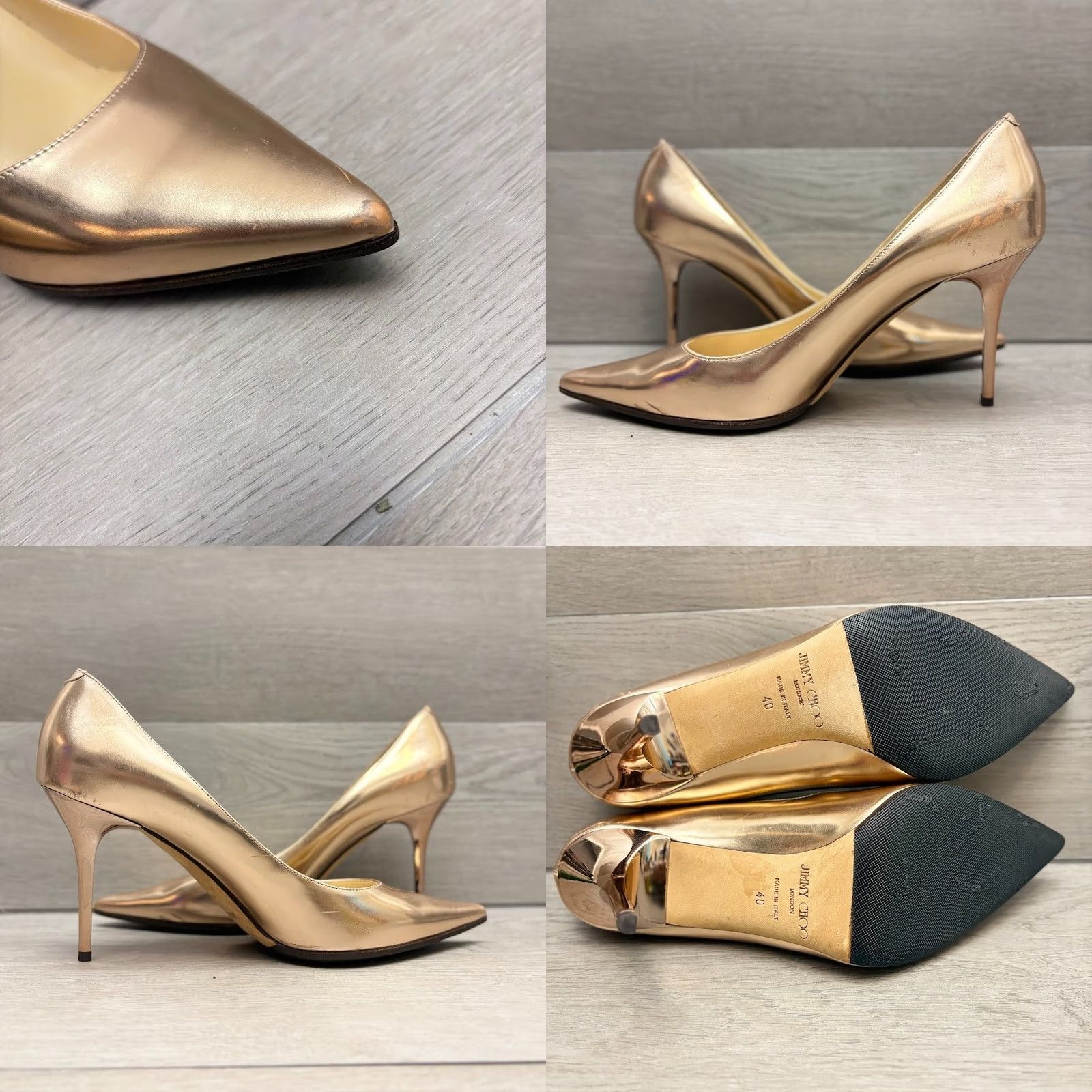 Jimmy Choo Jimmy Choo Pump Heel Stiletto Womens EU 40 Gold Ballet Pink Liquid Mirror Leather Pump Size US 7 / IT 37 - 8 Thumbnail