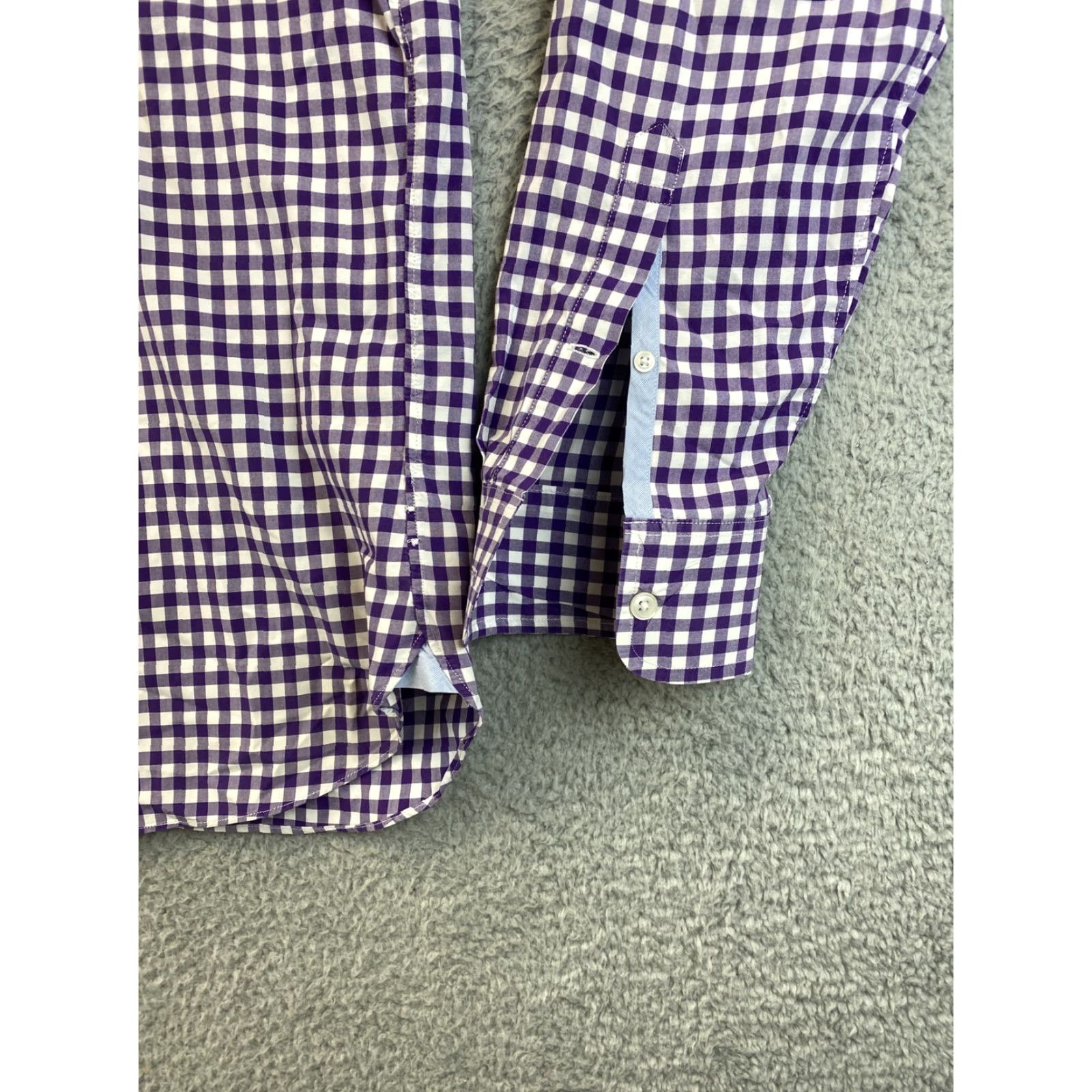 J.Crew Sewn for J.CREW Men's dress Shirt check plaid Purple white L slim fit /79-12 Size 42R - 2 Thumbnail
