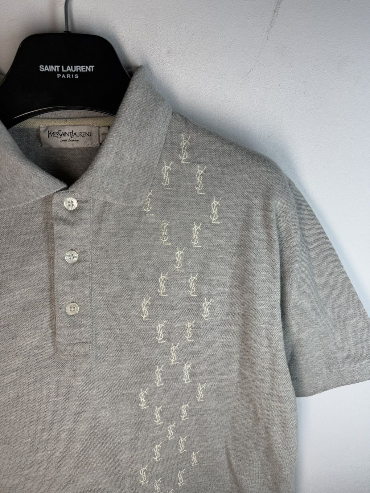 Monogram YSL Polo Grey Button Up T-shirt Vintage Rare