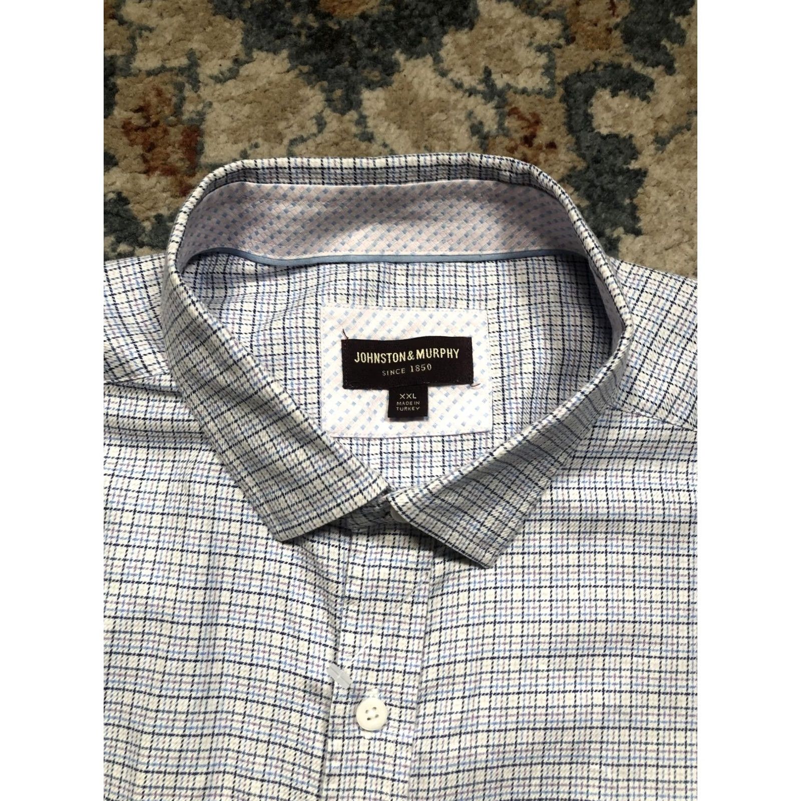 Johnston & Murphy Johnston & Murphy Shirt Mens 2XL Blue Check Dress Shirt Casual Shorter? Size US XXL / EU 58 / 5 - 2 Thumbnail
