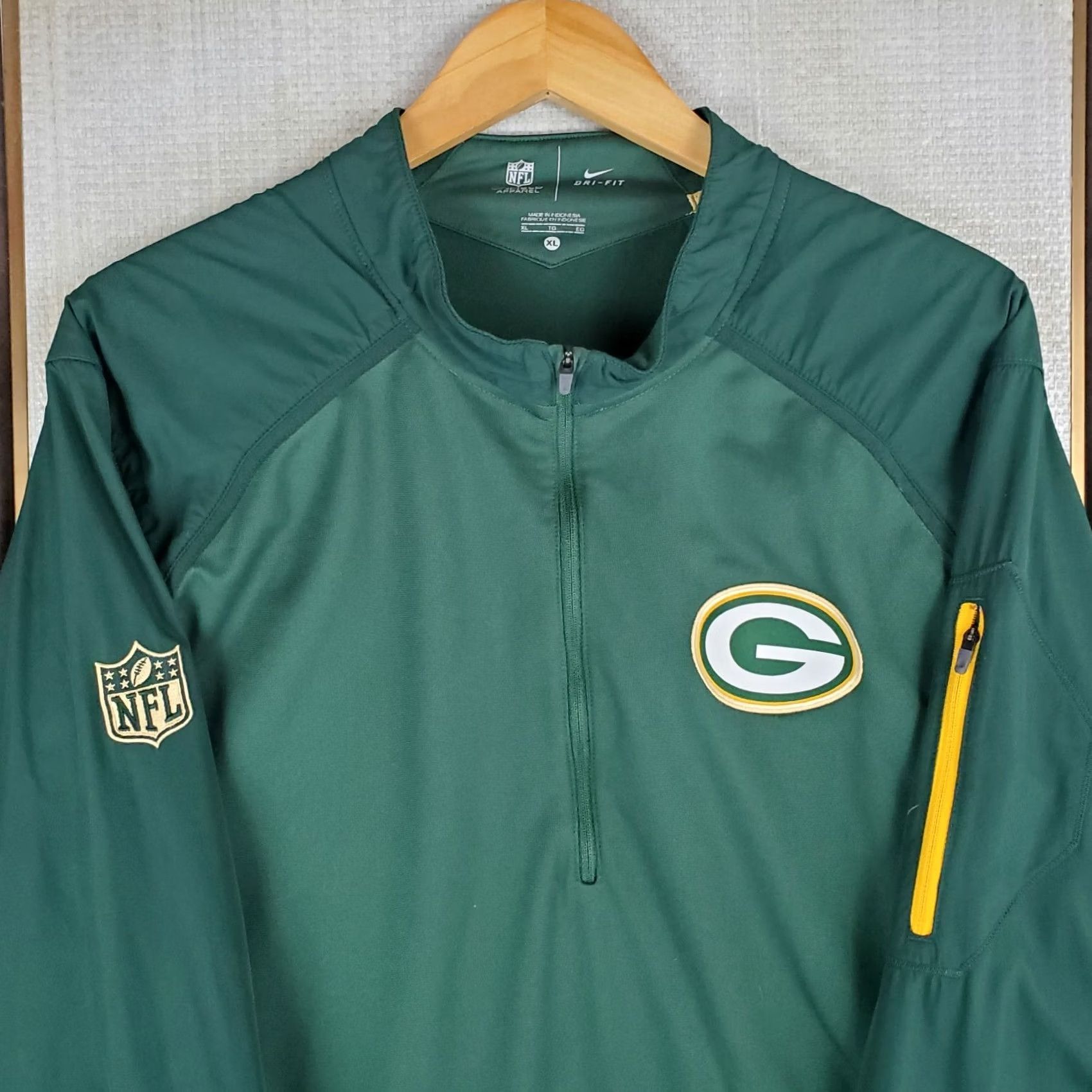 Nike NIKE On-Field x Packers Mens Windbreaker Jacket 1/2 Zip XL Green Dri-Fit Performance Windshirt Golf Size US XL / EU 56 / 4 - 3 Thumbnail