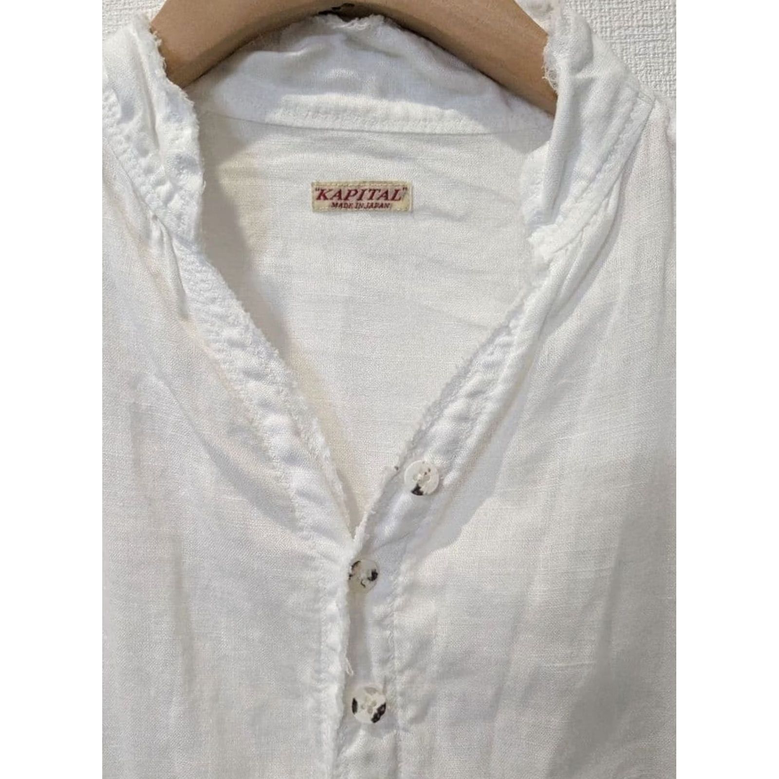 Kapital KAPITAL Shirt XL White Cotton Band-collar Long Sleeve Button-Up Mens with 4 Pockets Size US XL / EU 56 / 4 - 3 Thumbnail