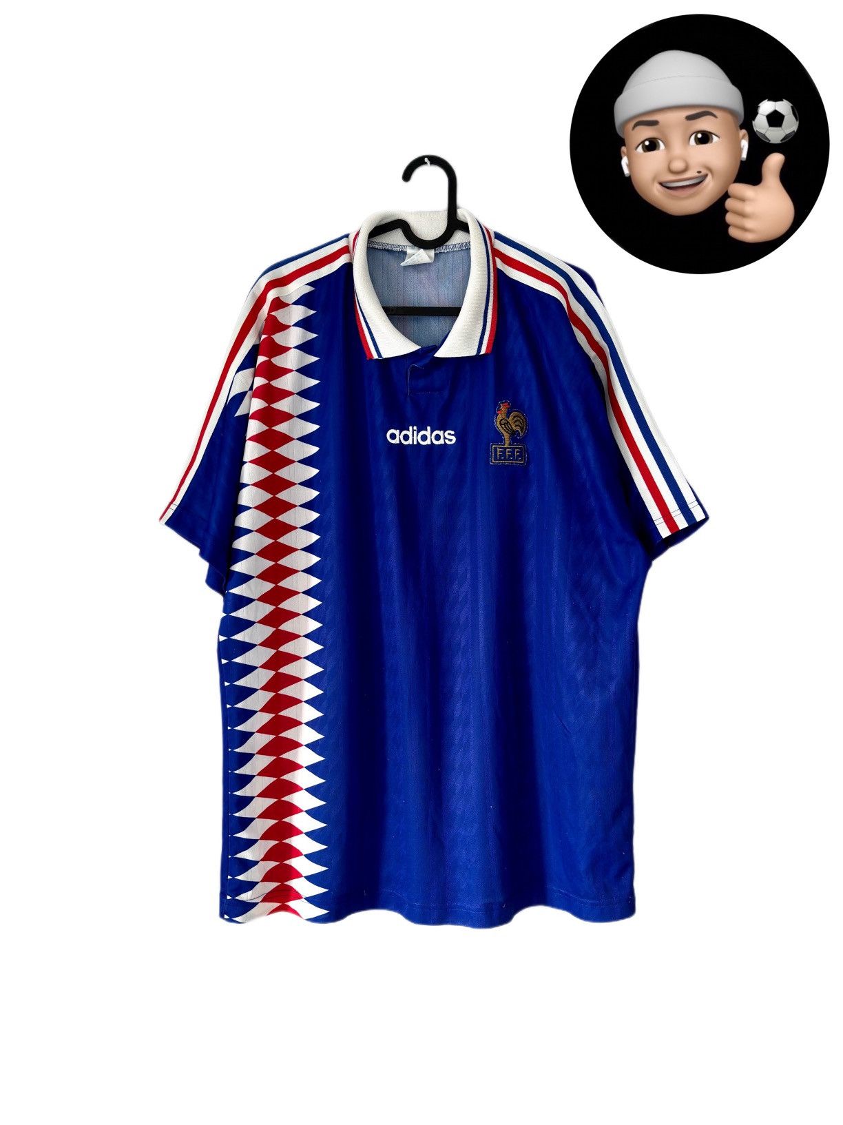 image of 1994 1996 France National Adidas Vintage Soccer Jersey Shirt in Blue, Men's (Size XL)