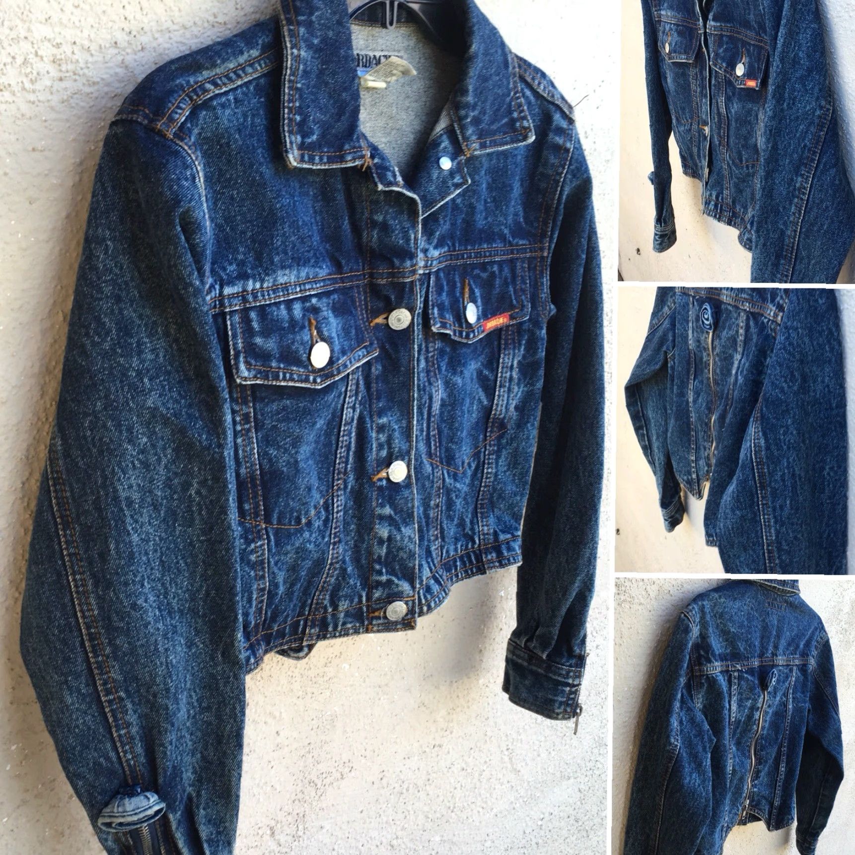 Jordache VINTAGE Jordache Denim Jacket Cropped Zipper Back Flowers Acid Wash Denim S 1980s Blue Womens Size S / US 4 / IT 40 - 5 Thumbnail