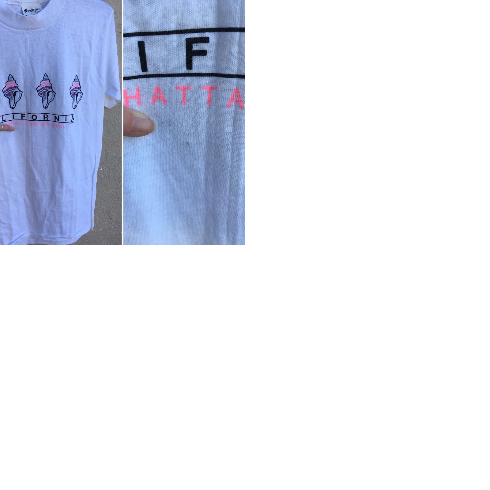 Vintage VINTAGE California Manhattan Beach T-Shirt Stedman M 38-40 White Graphic Tee Mens 1980s/1990s Size US M / EU 48-50 / 2 - 9 Thumbnail