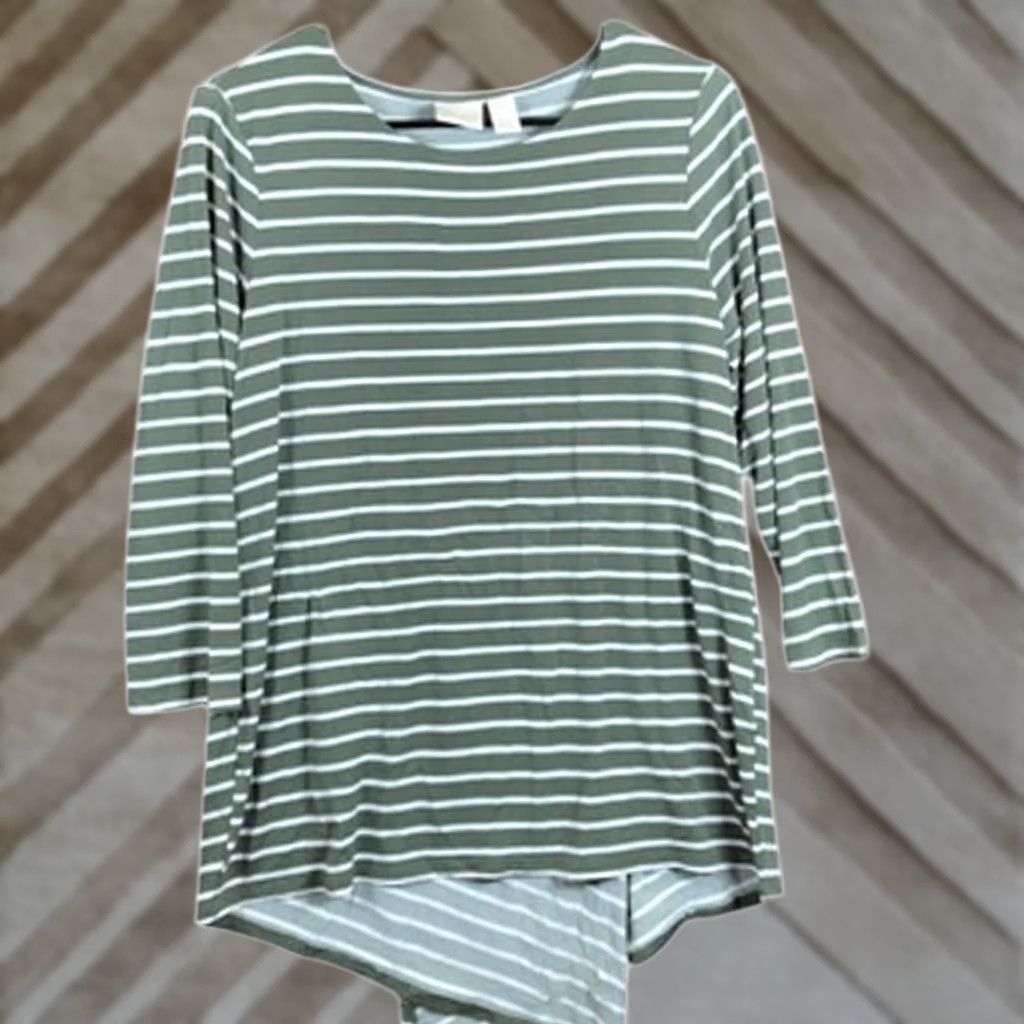 Vintage Chicos Womens Shirt Green White Stripe Long Sleeve Semi Open Back Stretch Crew Neck T-Shirt S Regular Girls Women’s Size S / US 4 / IT 40 - 1 Thumbnail