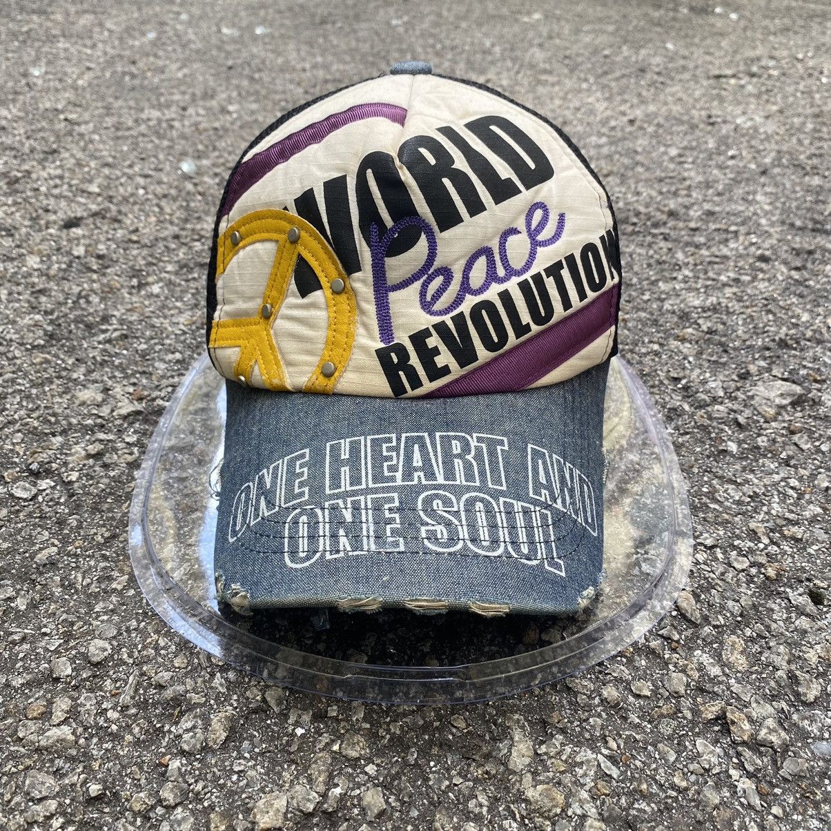 Japanese Brand Distressed Trucker Hat Peace Project World Peace Revolution Size ONE SIZE - 3 Thumbnail