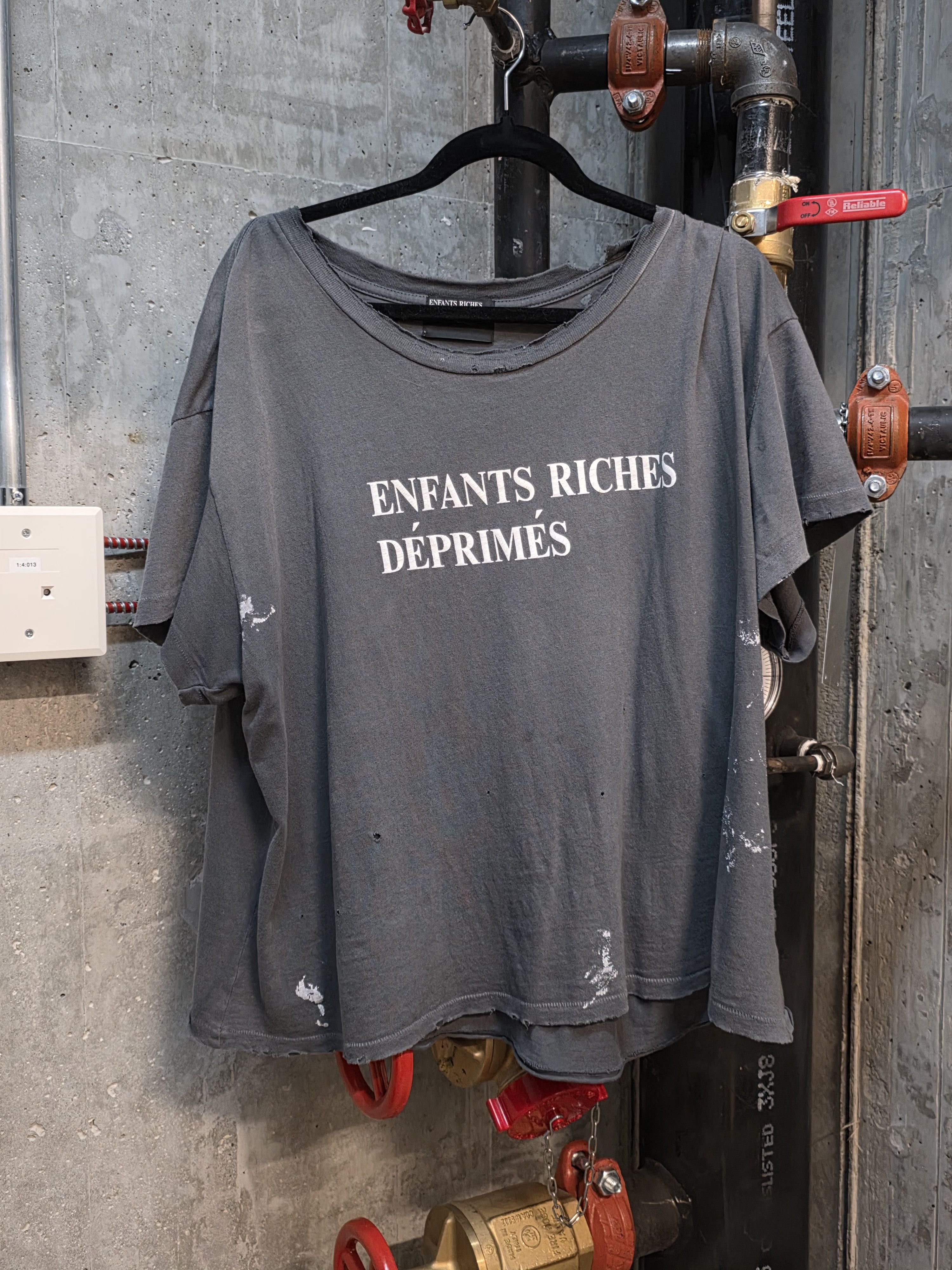 Enfants Riches Deprimes Thrashed Logo Tee - Grey Size US XL / EU 56 / 4 - 8 Thumbnail