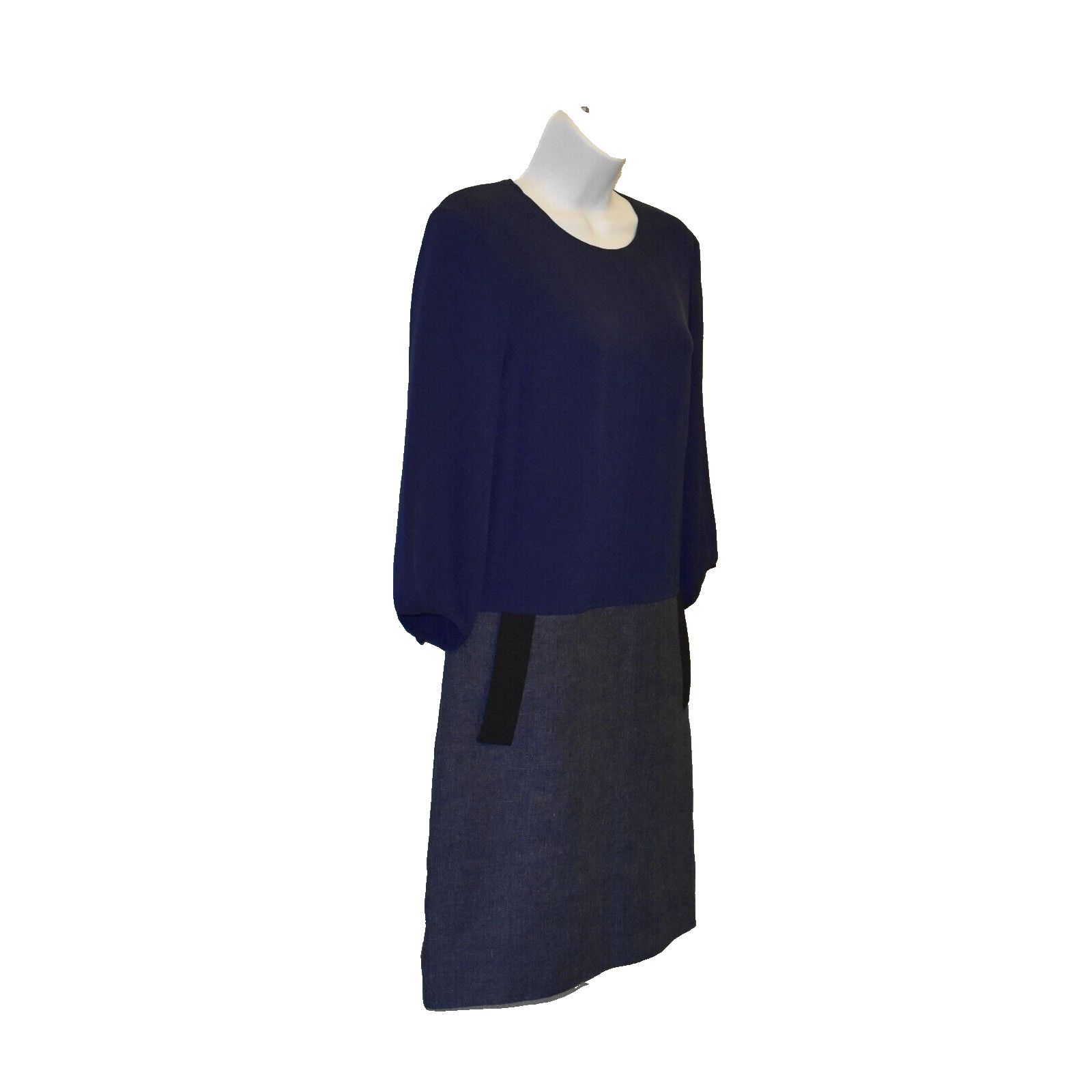 Longchamp NEW LONGCHAMP Blue Silk Top Sleeves Linen Skirt Dress Sz 38 Size XS / US 0-2 / IT 36-38 - 2 Thumbnail