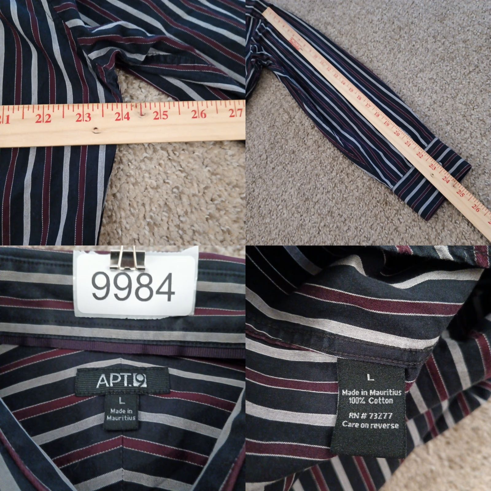 Apt. 9 Apt. 9 Shirt Mens Large Purple Black Striped Long Sleeve Button Up Cotton Size US L / EU 52-54 / 3 - 8 Thumbnail