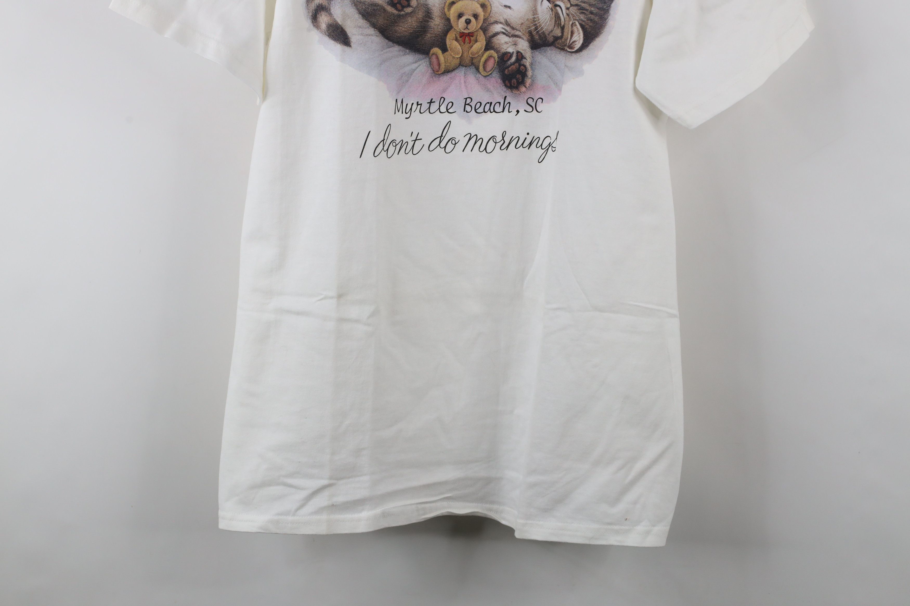 Vintage Vintage 90s Streetwear Mornings Cat Kitten T-Shirt White Size XL / US 12-14 / IT 48-50 - 3 Thumbnail