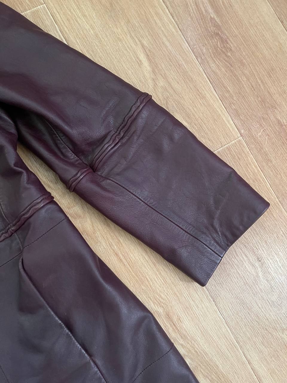 Giorgio Armani × Vintage Armani Women Leather Coat Burgundy Size L / US 10 / IT 46 - 5 Thumbnail