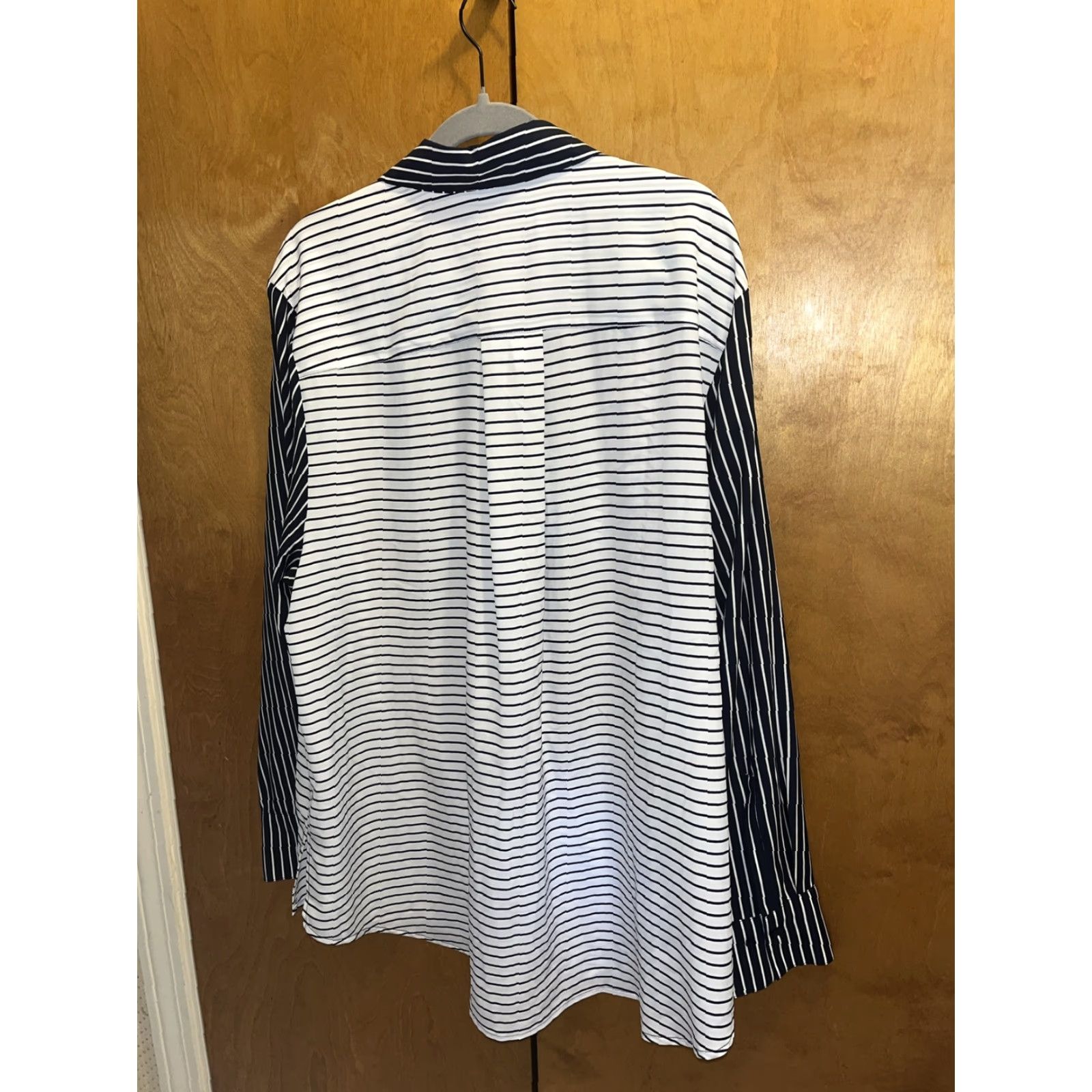 Vintage Lane Bryant Blouse Shirt Plus 22 24 Dark Blue Horizontal Stripe Button Down Lightweight Easy Care Pockets Womens Size 3XL / US 20-22 - 6 Thumbnail