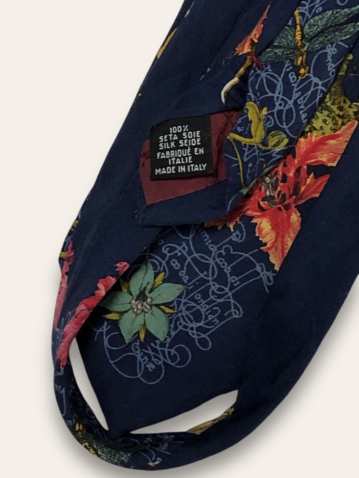 Vintage 90s Vintage YVES SAINT LAURENT Flower Overprint Navy Tie Size ONE SIZE - 4 Thumbnail