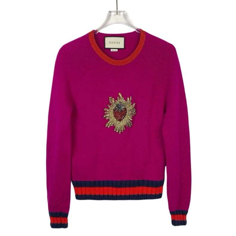 Gucci Gucci Rose-red strawberry diamond round-neck wool knitted s Size US M / EU 48-50 / 2 - 1 Thumbnail