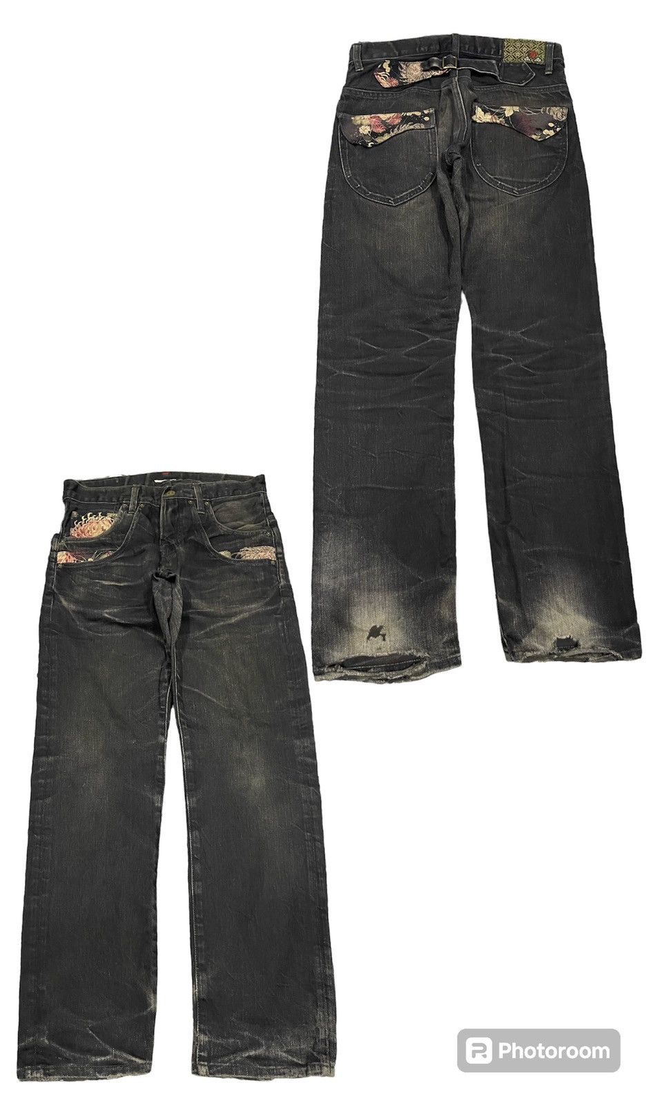 90s KURA BUCKLEBACK DENIM JEANS DISTRESSED DESIGN