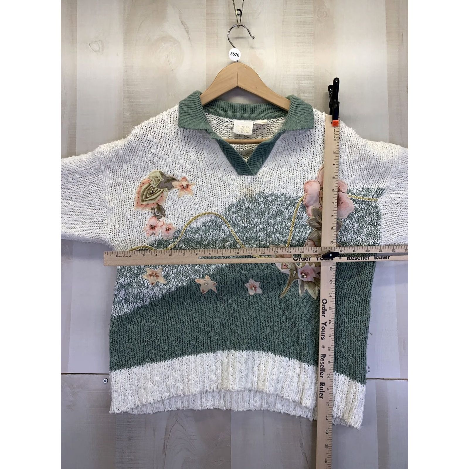 Vintage Vintage 80s Knotty Knit Floral Beaded Grandmacore Sweater Womens Large-8570 Size L / US 10 / IT 46 - 2 Thumbnail