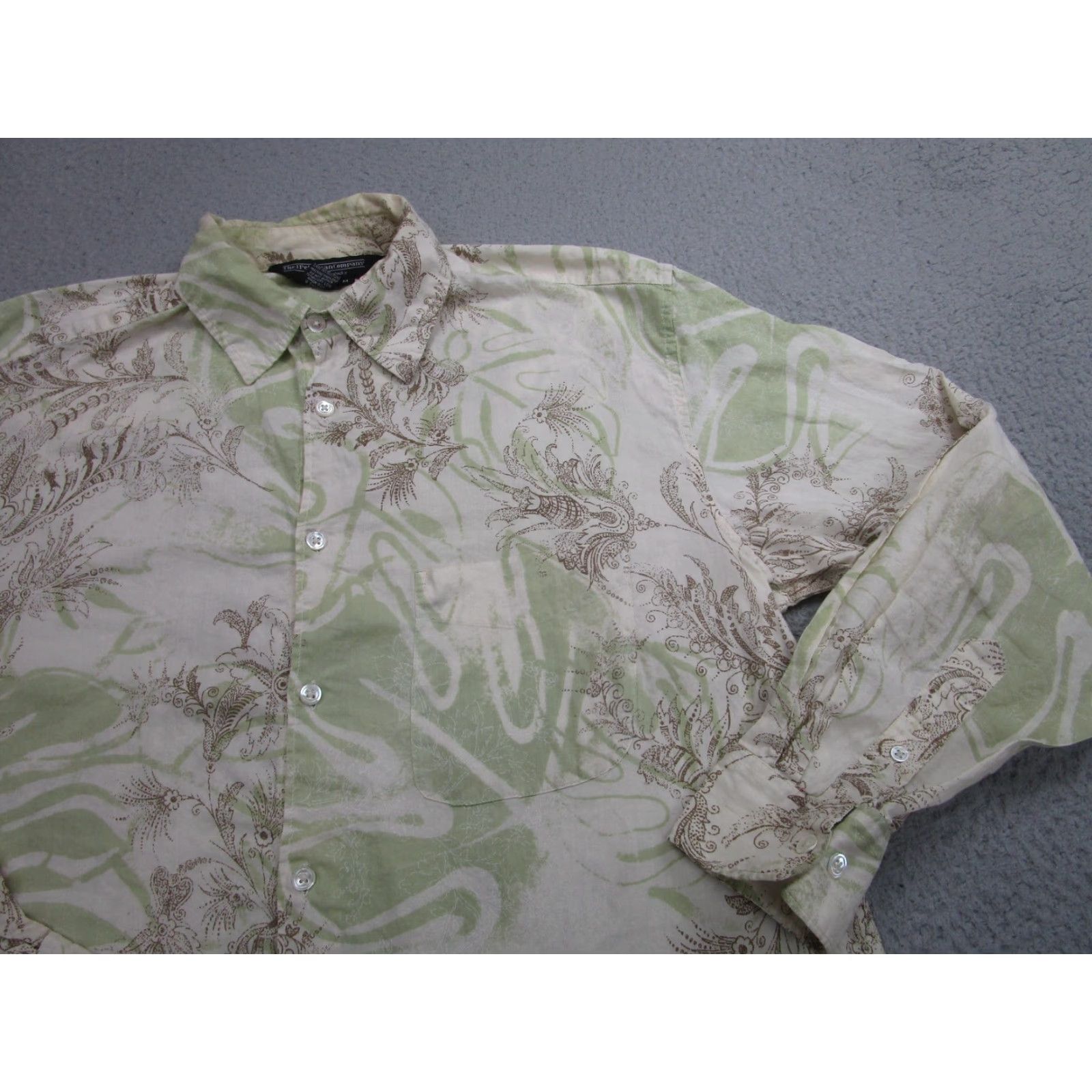Vintage The J Peterman Company Shirt Mens Medium Green Beige Floral Button Up Cotton Size US M / EU 48-50 / 2 - 2 Thumbnail