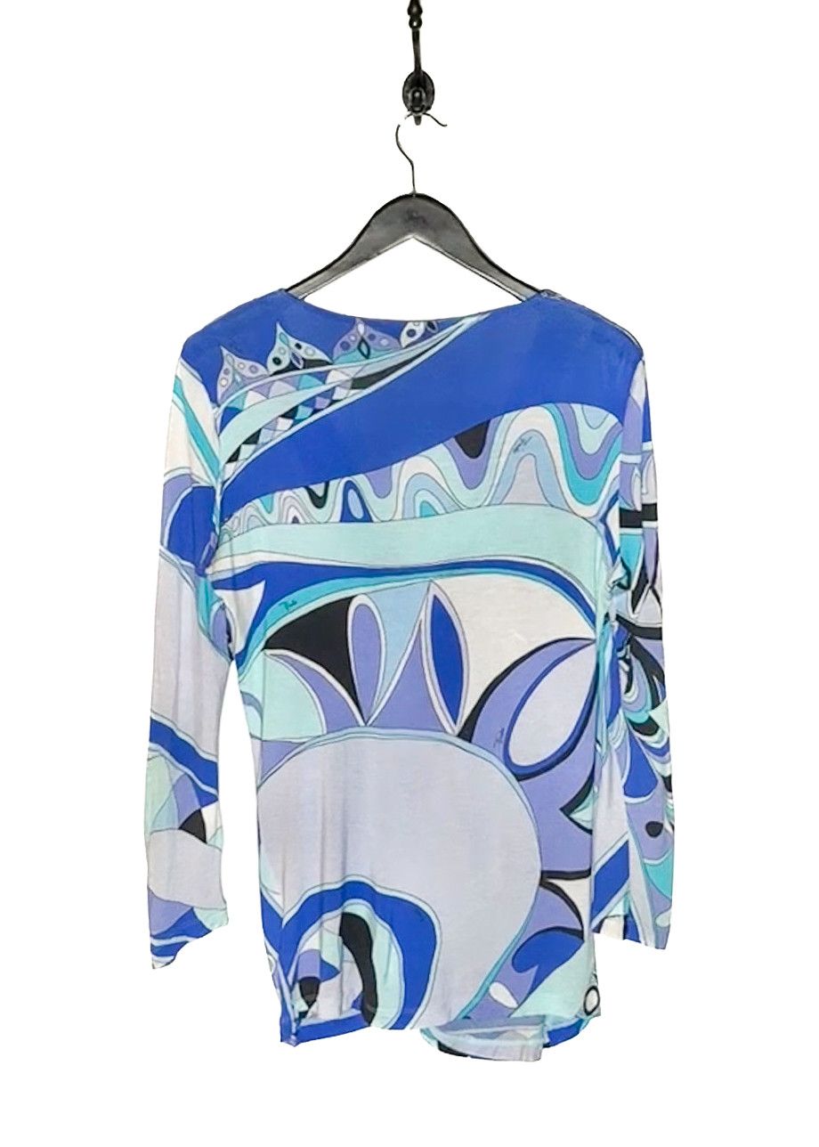 Emilio Pucci Emilio Pucci Blue Multicolour Print V-neck Top Size M / US 6-8 / IT 42-44 - 5 Thumbnail