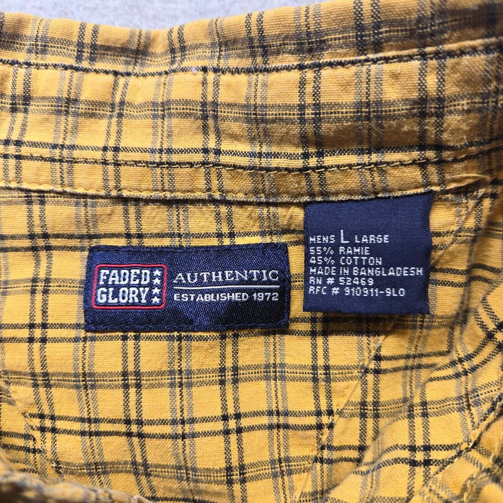 Faded Glory Faded Glory Men’s Button-Up Shirt Long Sleeve Yellow Plaid Cotton Size L Size US L / EU 52-54 / 3 - 3 Thumbnail