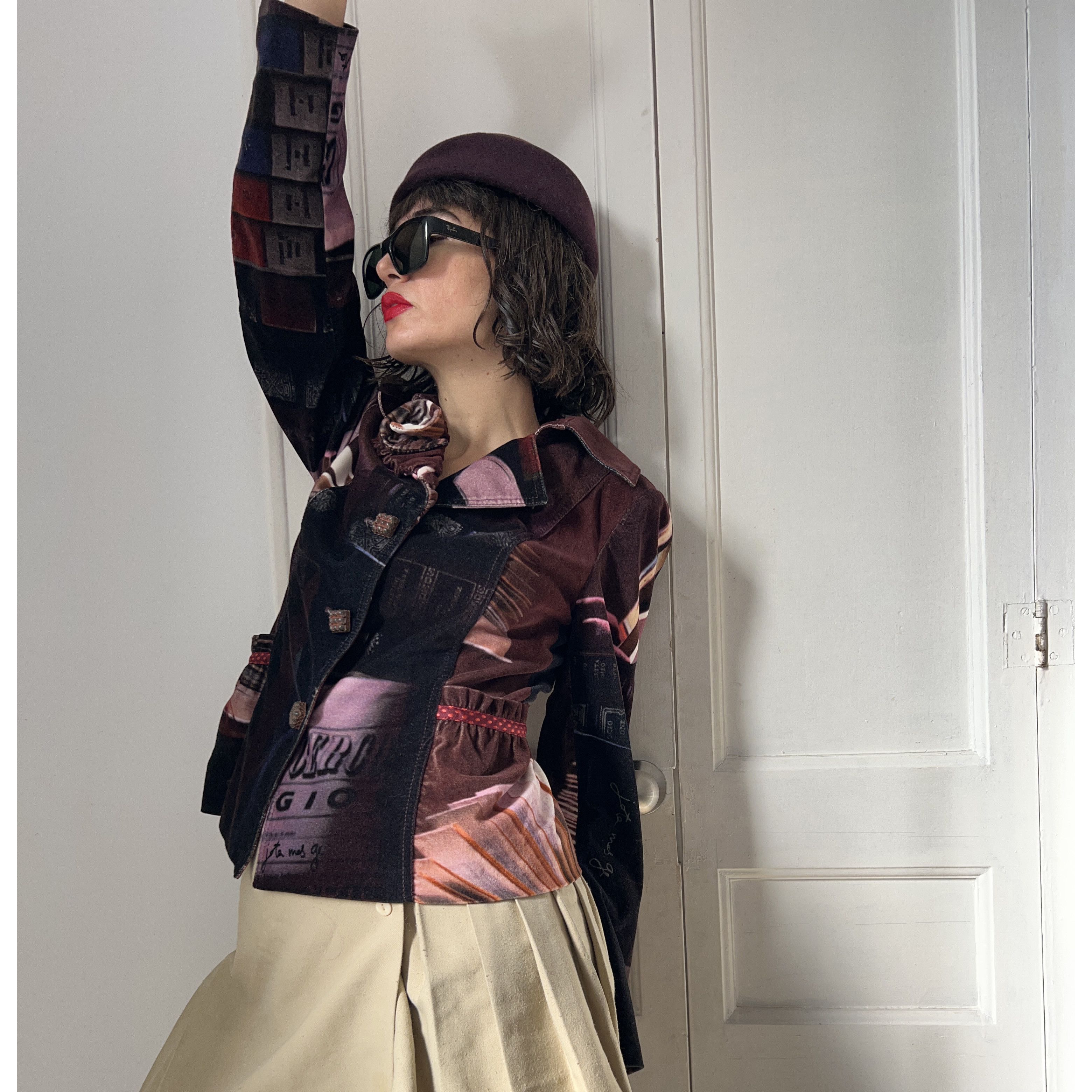 Vintage Vintage Y2K Cotton Velvet Book Print Blazer Size M / US 6-8 / IT 42-44 - 5 Thumbnail