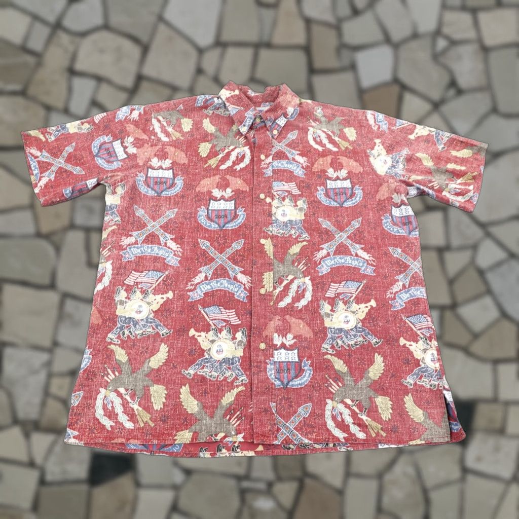 Vintage Reyn Spooner Shirt Mens Large Red Hawaiian Reverse Print 4th Of July 09