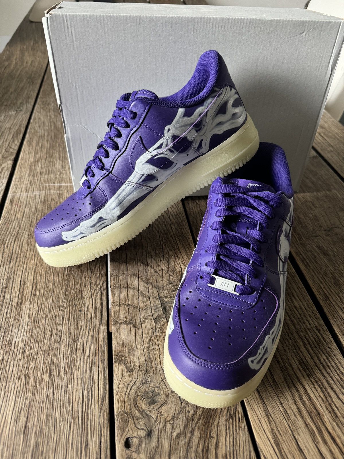 image of Nike Air Force 1 Skeleton Halloween 2021 Shoes in Purple, Men's (Size 9.5)