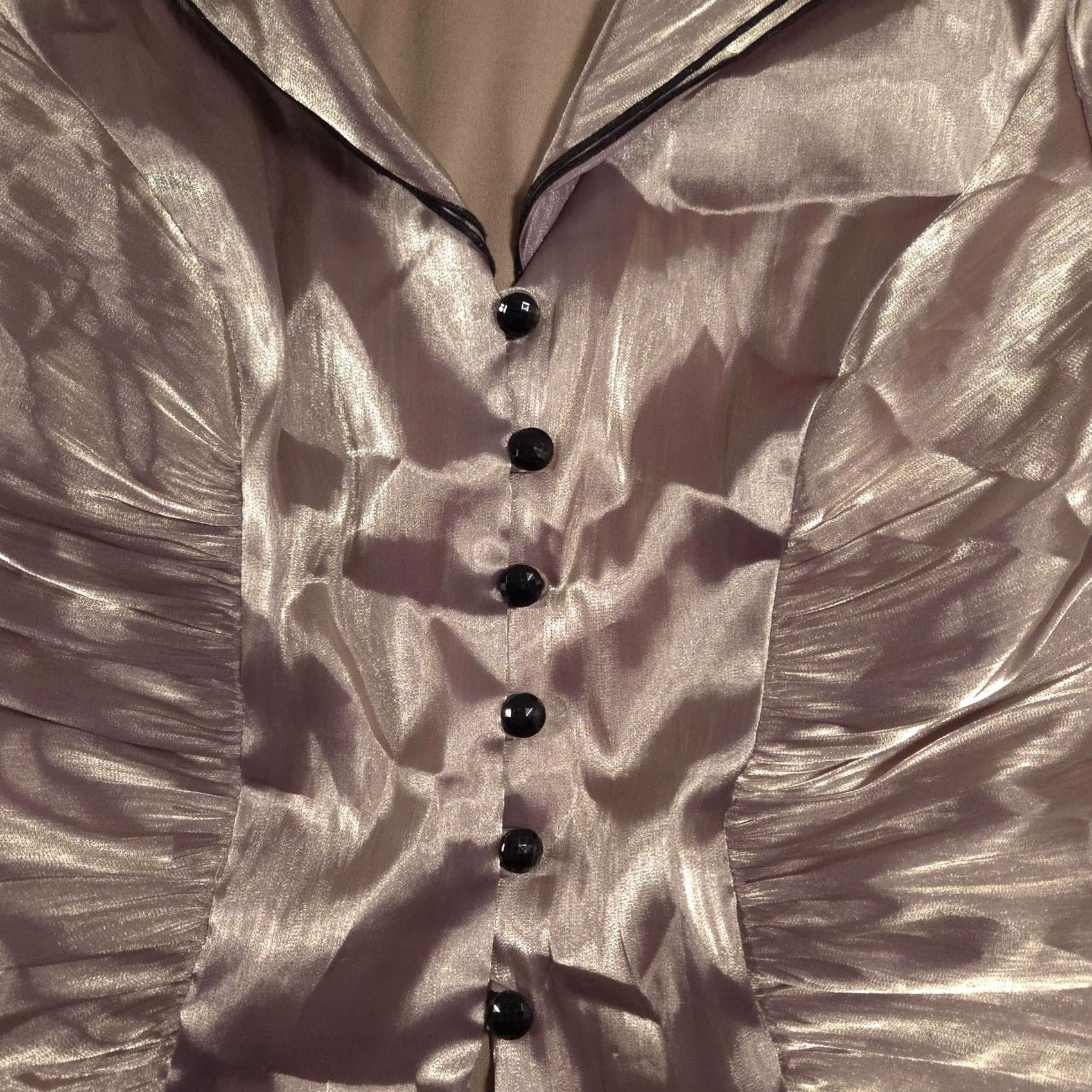 Vintage J.R. Nites Blazer Womens 6 Gold Metallic Shimmer Ruched Tuxedo Pleated Sleeve Jacket Size M / US 6-8 / IT 42-44 - 4 Thumbnail