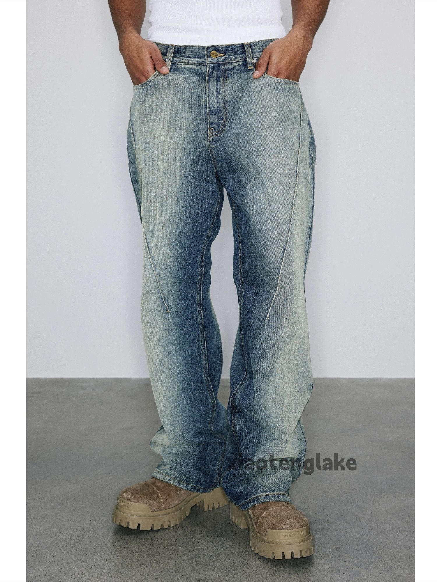Jean × Vintage washed faded cleanfit yuppie grunge flared tie dye jeans Size US 34 / EU 50 - 6 Thumbnail