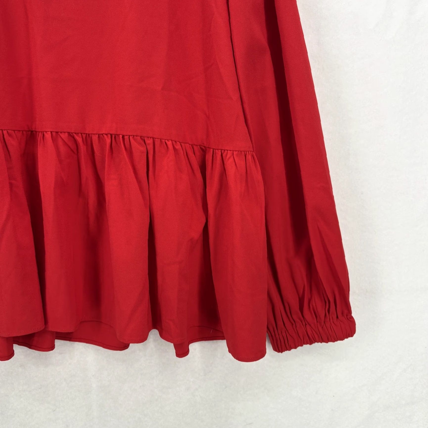 Vintage Pomander Place Blouse Womens Large Red Round Neck Long Sleeve Solid Ruffle Preppy Lightweight NWOT Vest? Size L / US 10 / IT 46 - 3 Thumbnail