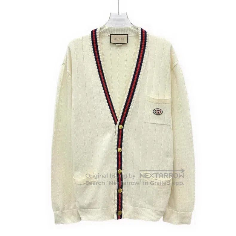 Gucci Gucci Beige logo embroidered cotton V-neck single-breasted Size S / US 4 / IT 40 - 1 Thumbnail