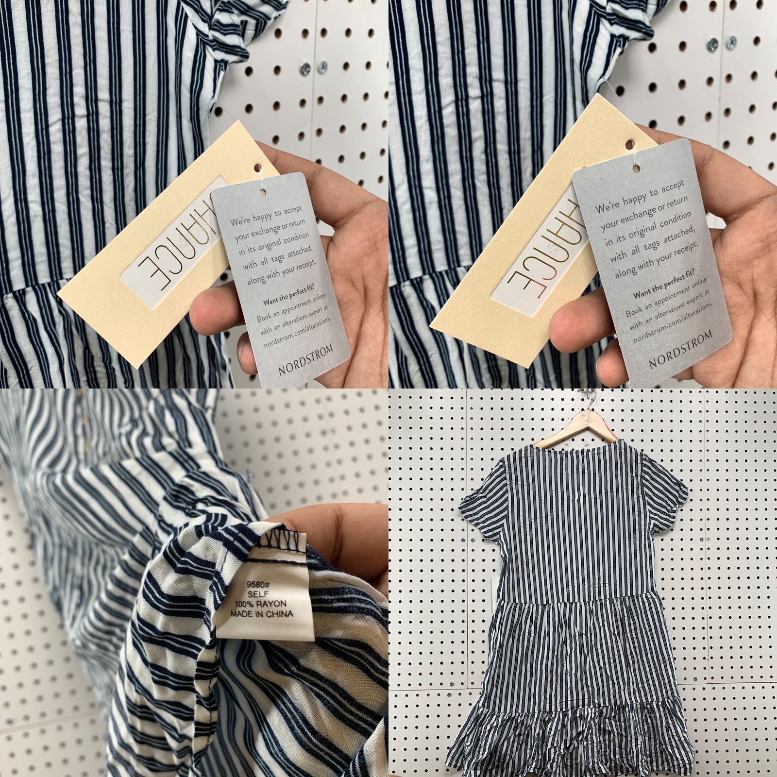 Vintage Chance Dress Womens Medium Blue V Neck Tiered Ruffle Short Sleeve Stripe Size 32" / US 10 / IT 46 - 9 Thumbnail