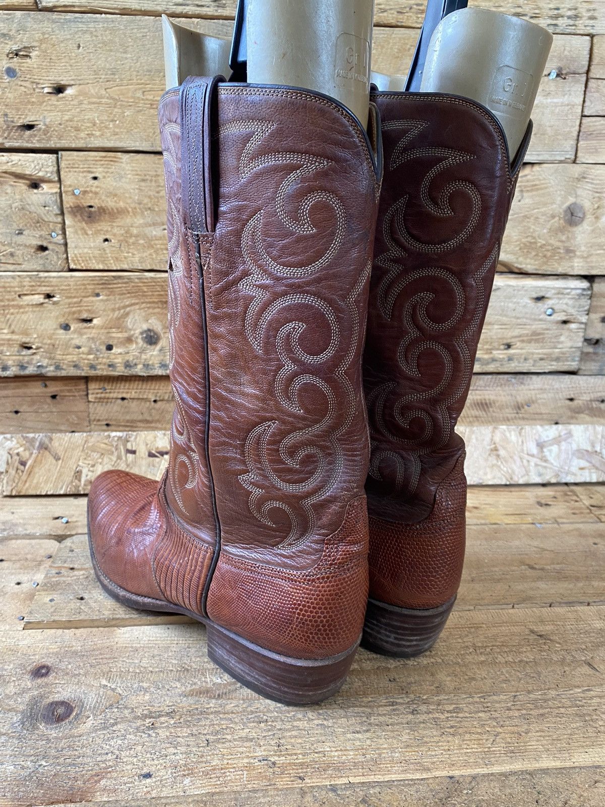 Lucchese × Vintage Lucchese brown leather western boots exotic skin, lizard sz8 Size US 8 / IT 38 - 11 Thumbnail