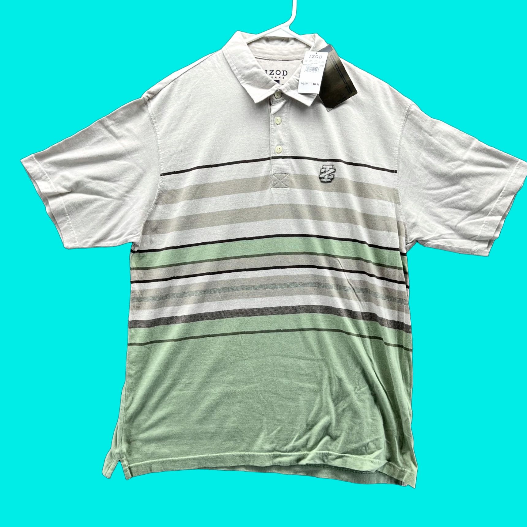 Izod Izod Polo Shirt Men Large Khaki Green Striped Polyester Mistletoe Golf Golfer Shirt Size US L / EU 52-54 / 3 - 1 Thumbnail