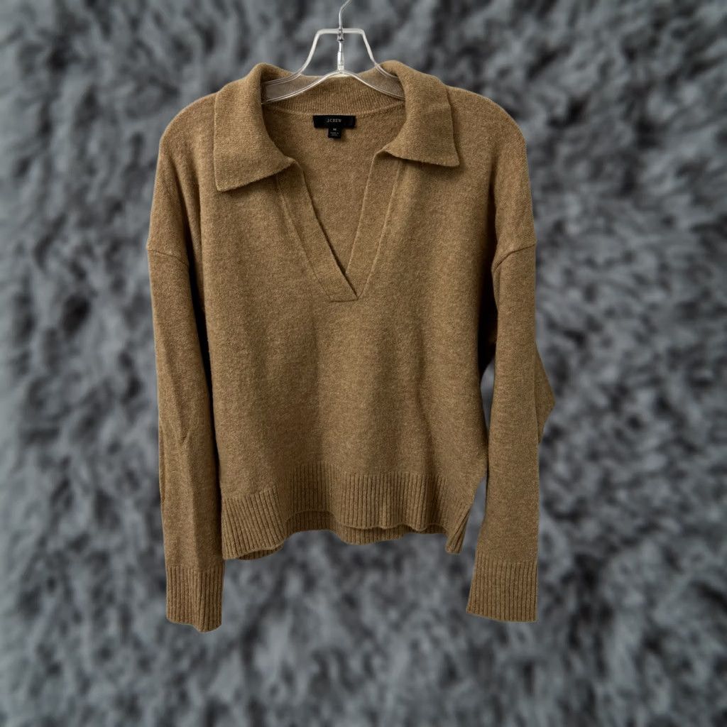 Vintage J Crew V-Neck Polo Sweater Womens Medium Brown Merino Wool Alpaca Blend Pullover Size M / US 6-8 / IT 42-44 - 1 Thumbnail
