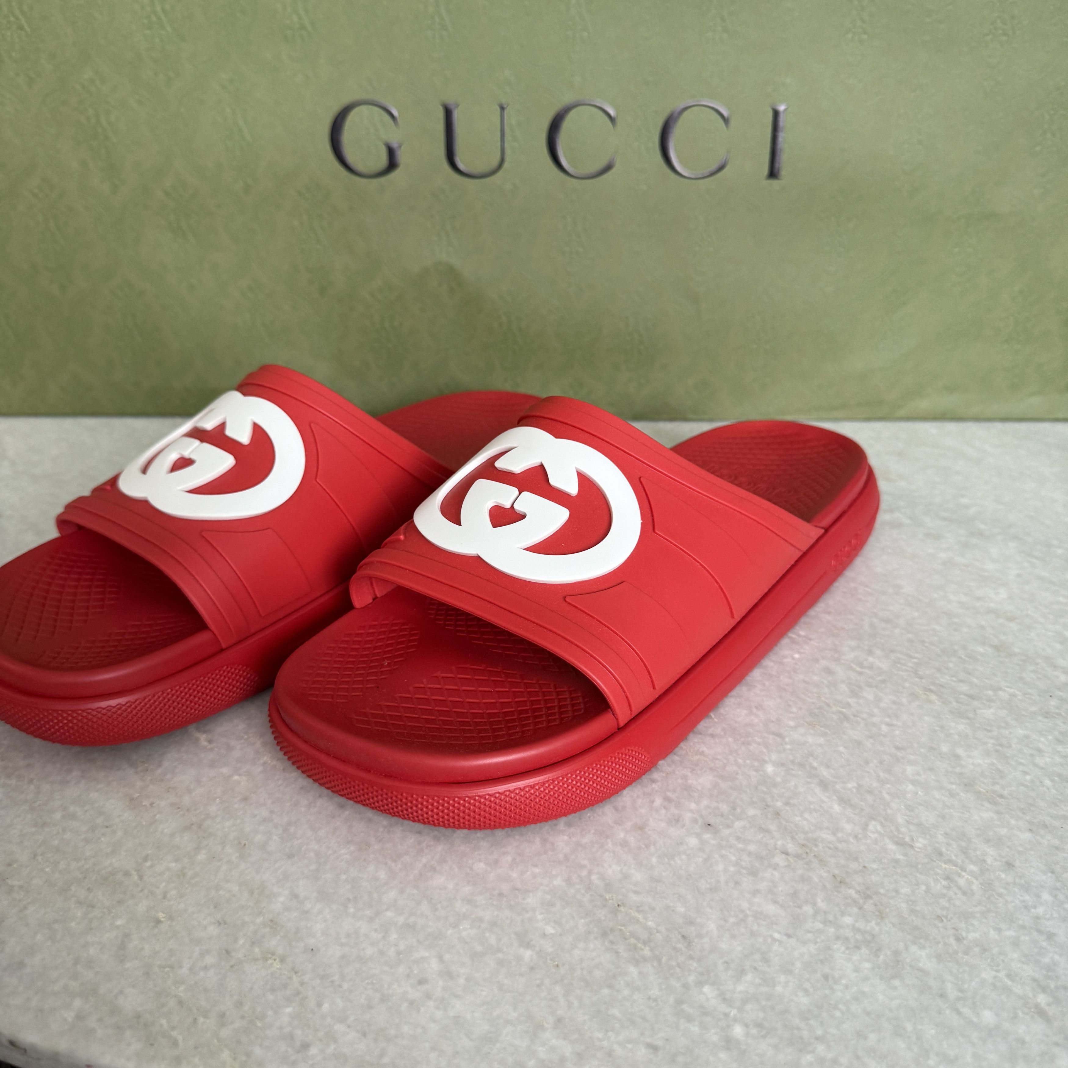 Gucci GUCCI 780296 Red Rubber Men's GG Sandals, sz Gucci 6 Size US 6.5 / EU 39-40 - 3 Thumbnail