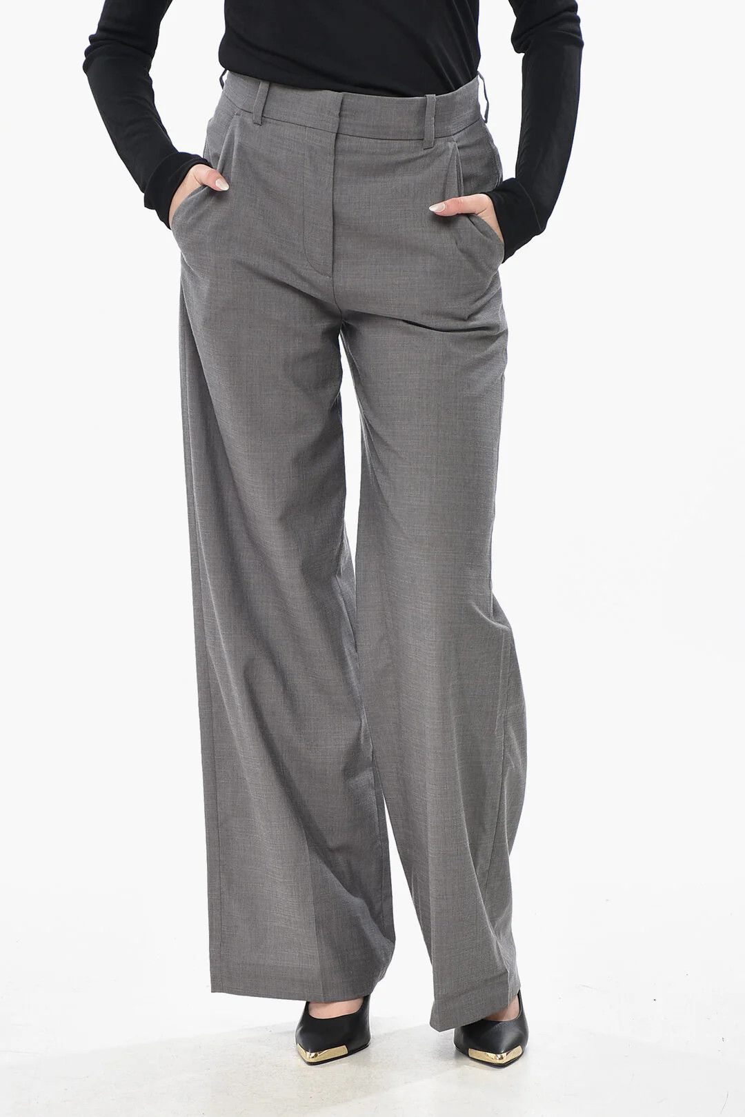 Kenzo og1mm0426 Wool Palazzo Pant in Grey Size 27" / US 4 / IT 40 - 1 Thumbnail