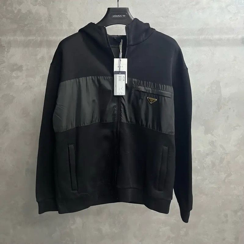 Prada Prada Black Cotton Men's Hooded Jacket Size US XL / EU 56 / 4 - 1 Thumbnail