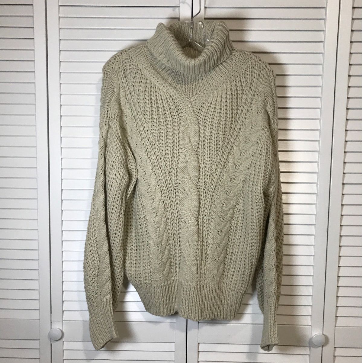 Other Hippie Chic Tan Cable Knit High Neck Long Sleeve Sweater Size XL / US 12-14 / IT 48-50 - 1 Thumbnail