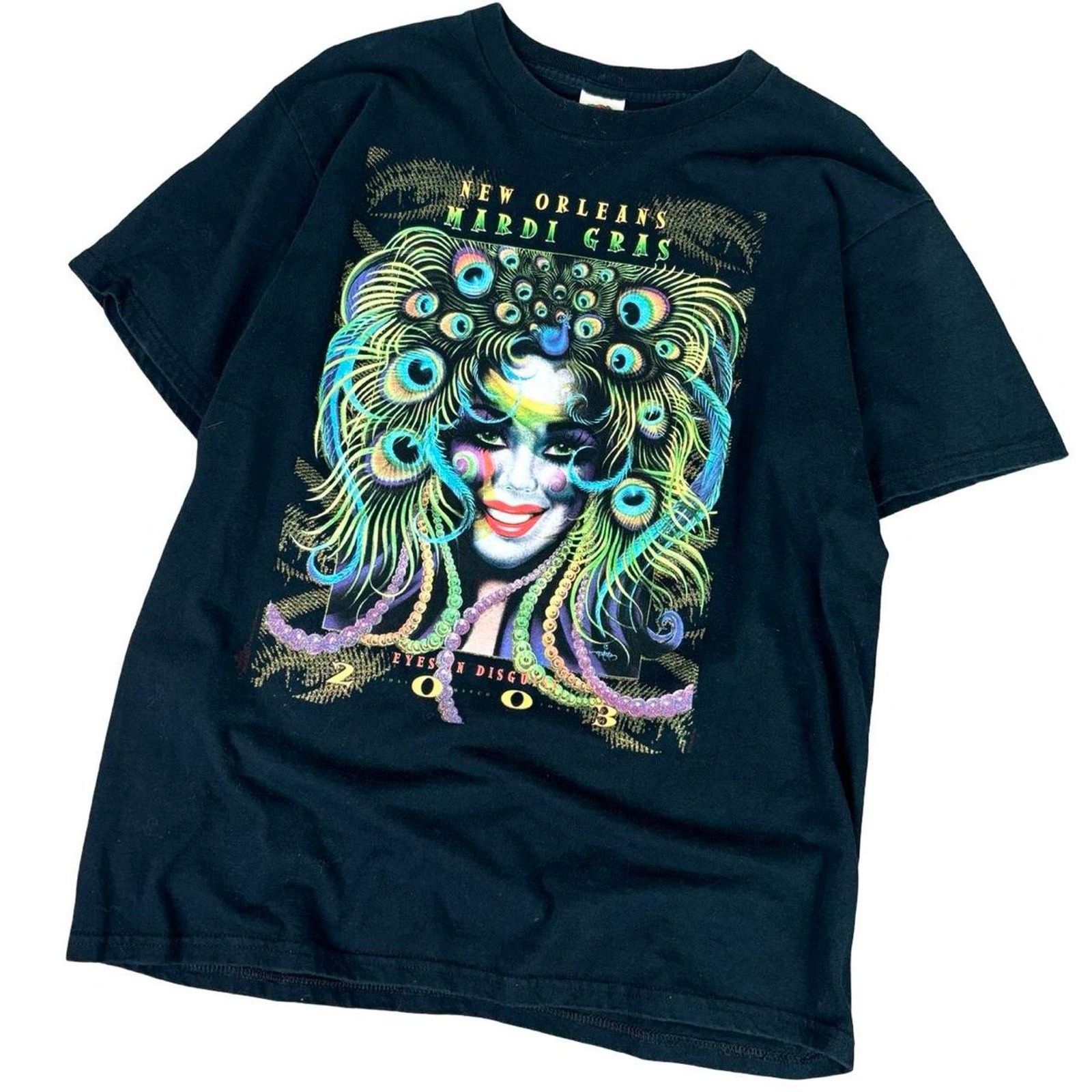 Fruit Of The Loom × Vintage Y2K Mardi Gras Graphic T-Shirt Size US L / EU 52-54 / 3 - 1 Thumbnail