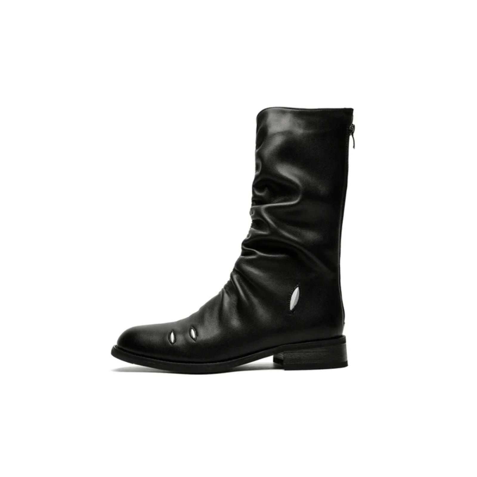 Leather Gathered Leather Calf Boots with Metallic Cutouts Size US 9 / EU 42 - 8 Thumbnail