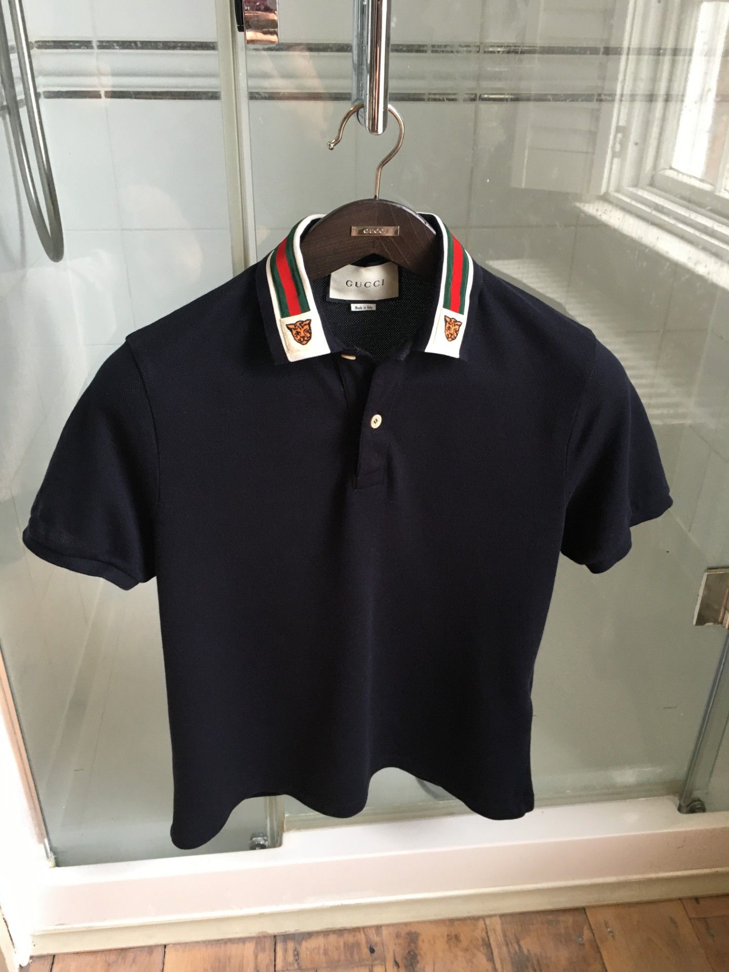 Gucci cotton polo with web and feline head fashion