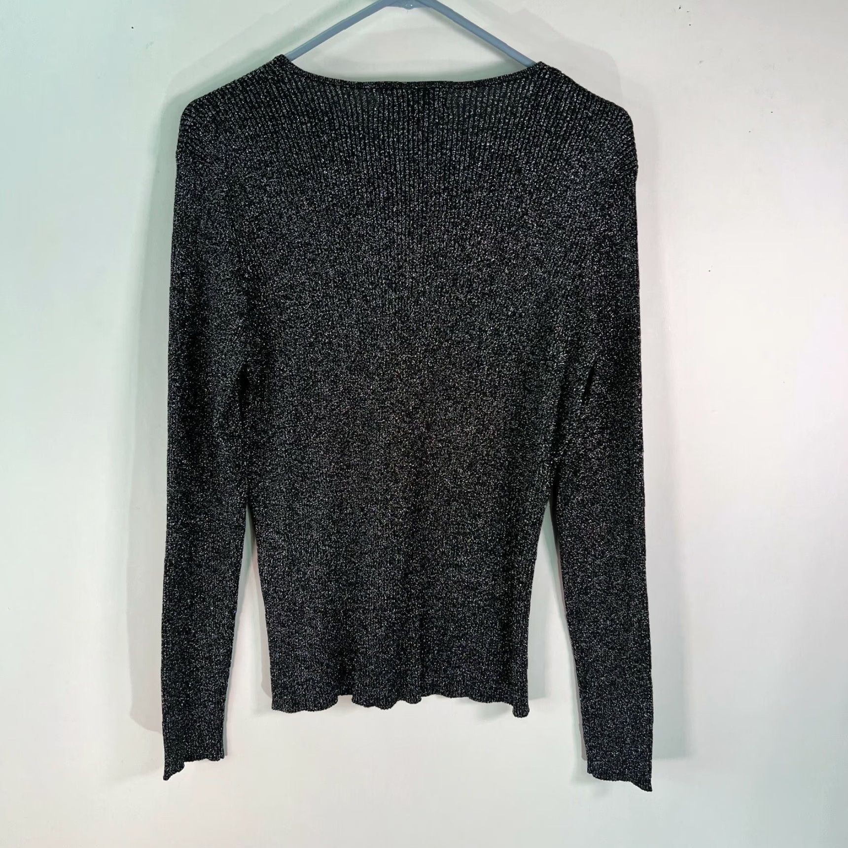 Vintage Casual Corner Womens Cardigan XL Long Sleeves Stretch Black Textured Sweater Size XL / US 12-14 / IT 48-50 - 2 Thumbnail