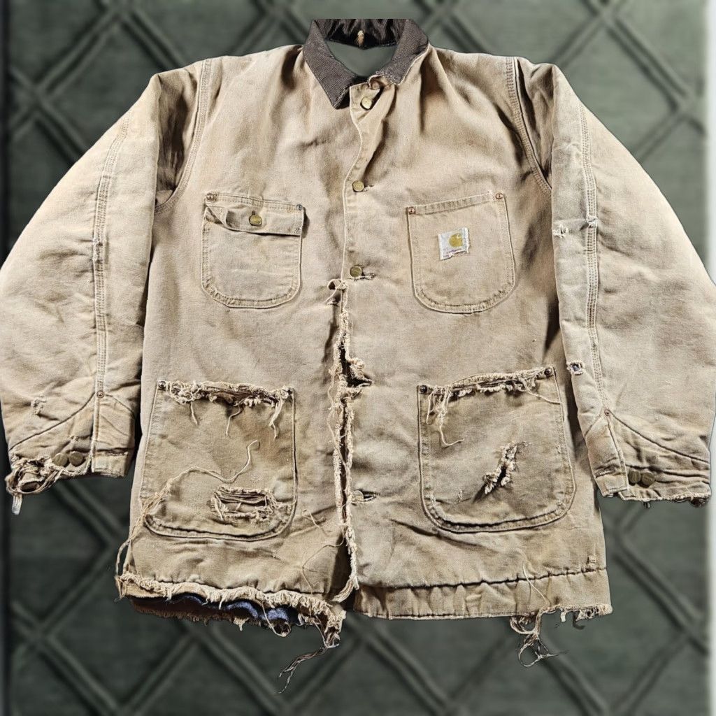 VINTAGE Carhartt Jacket Coat 42L Brown Duck Chore Insulated Lined 80s Workwear Mens Jacket