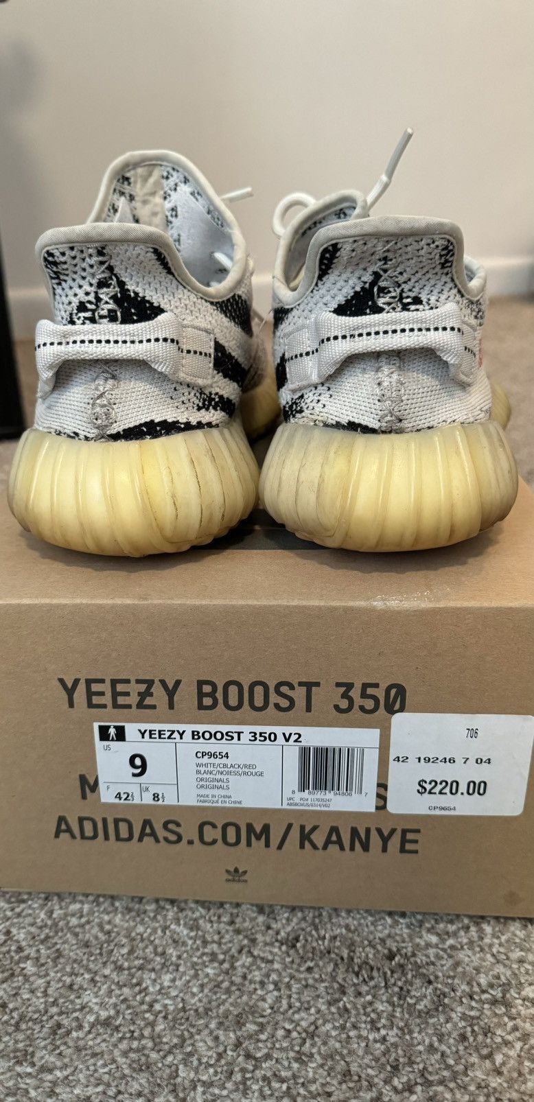 Adidas Yeezy 350 Zebra Size 9 V2 2017 Size US 9 / EU 42 - 4 Thumbnail