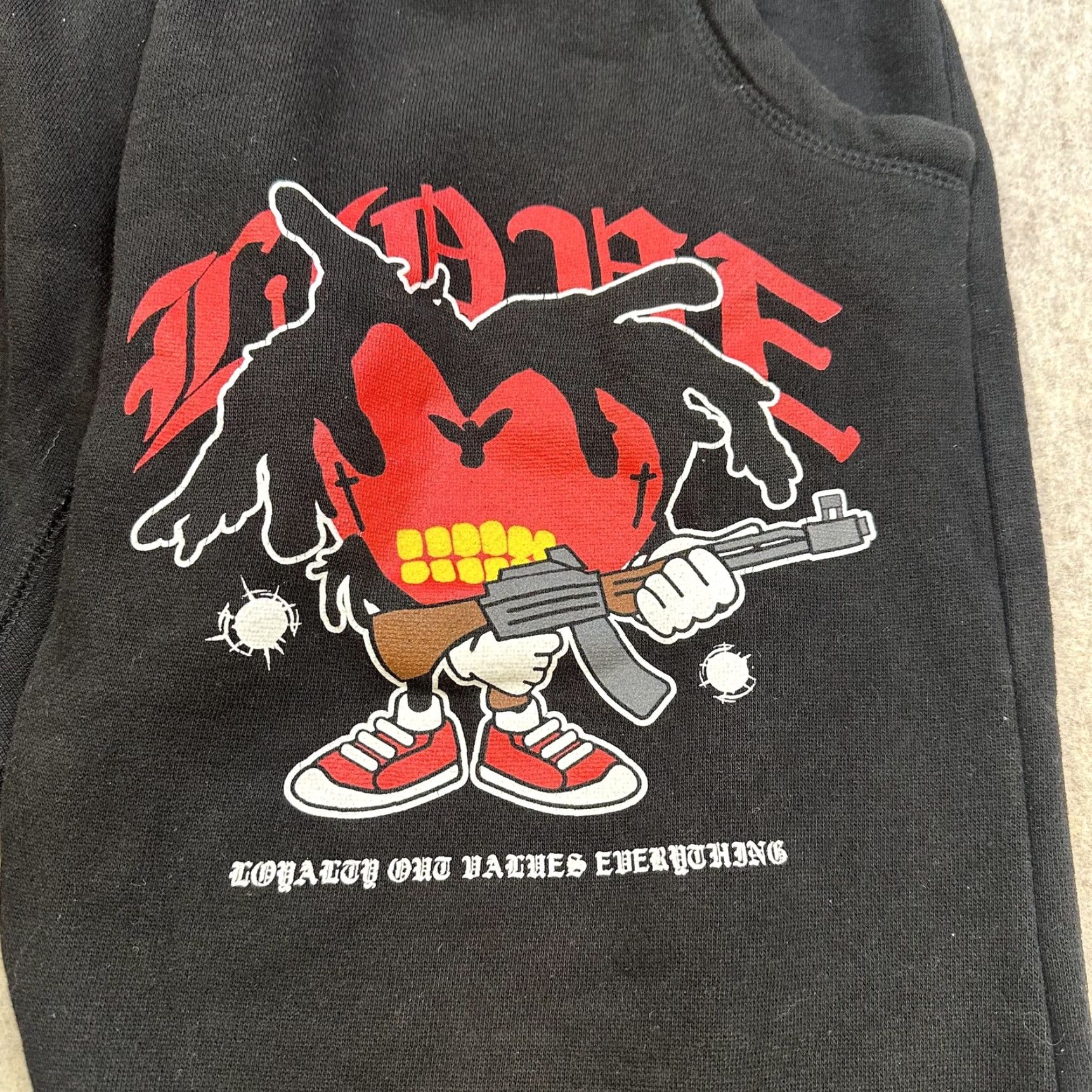 Vintage L.O.V.E Joggers Sweatpants Mens Large Black Graphic Heart Streetwear Fleece Adult Regular Size US 33 - 2 Thumbnail