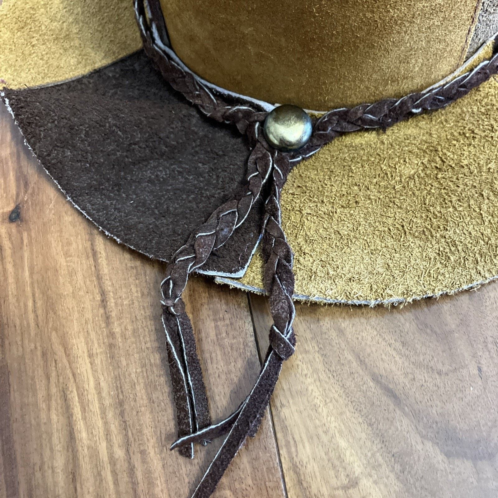 Other Vtg Suede Leather Patchwork Hat Hippie Boho 1970s Cowgirl Size ONE SIZE - 16 Thumbnail