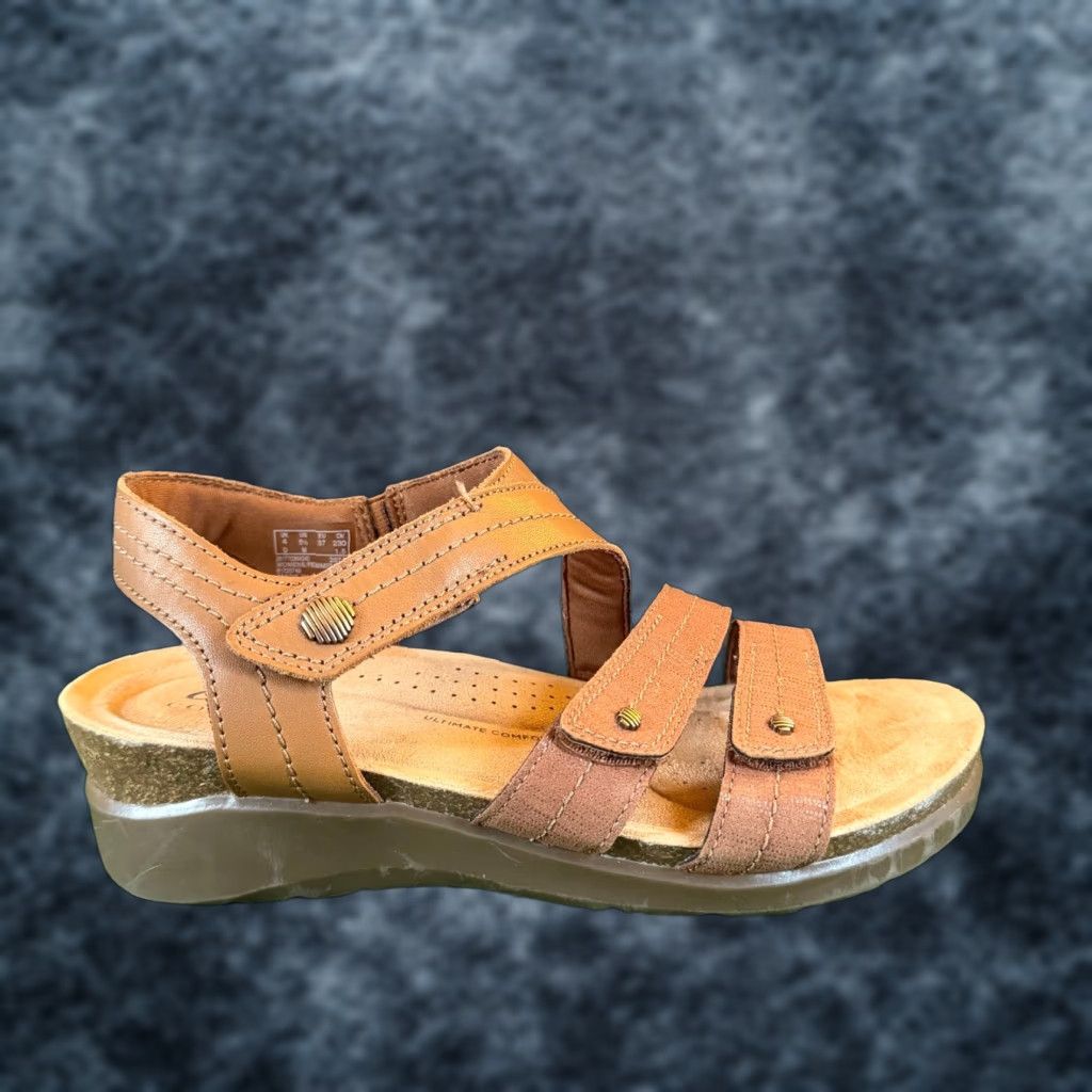 Clarks Clarks Sandals Caleene Clara Tan Wedge Strappy Adjustable 6.5 Womens Summer Casual Slide Shoes Womens Size US 7 / IT 37 - 1 Thumbnail