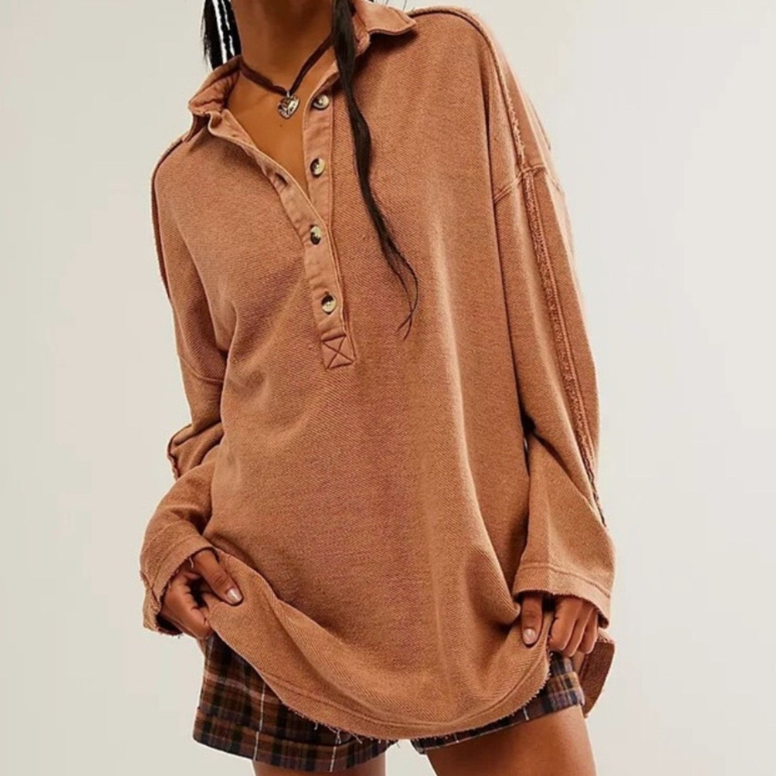 Free People Free People Brand XS Antique Oak Brown Willow Polo Tunic Size XS / US 0-2 / IT 36-38 - 1 Thumbnail