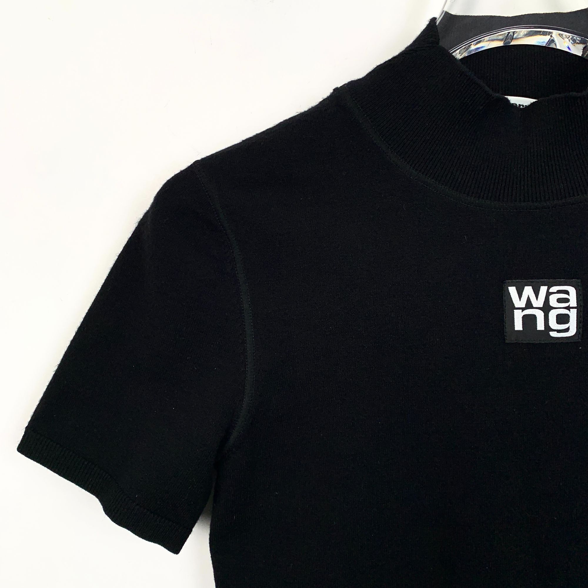 Alexander Wang Alexander Wang Black Mock Neck Short Sleeve Ribbed Knit Top Size XS / US 0-2 / IT 36-38 - 3 Thumbnail